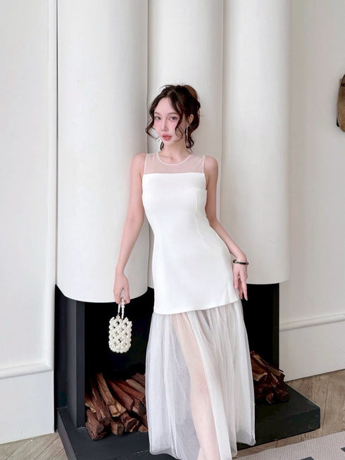 Round Neck Sleeveless Tulle Hem Dress